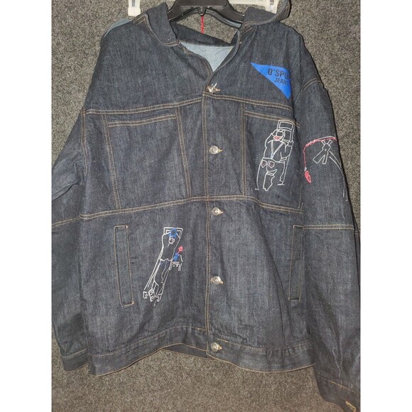 Vintage O'Sport Jeans Black Denim Jacket Monogram Logo All Over Print- SIZE 3xl